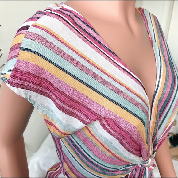 NEW! Striped Twist Midi Dress, Lightweight Plunge - Picture 4 of 6